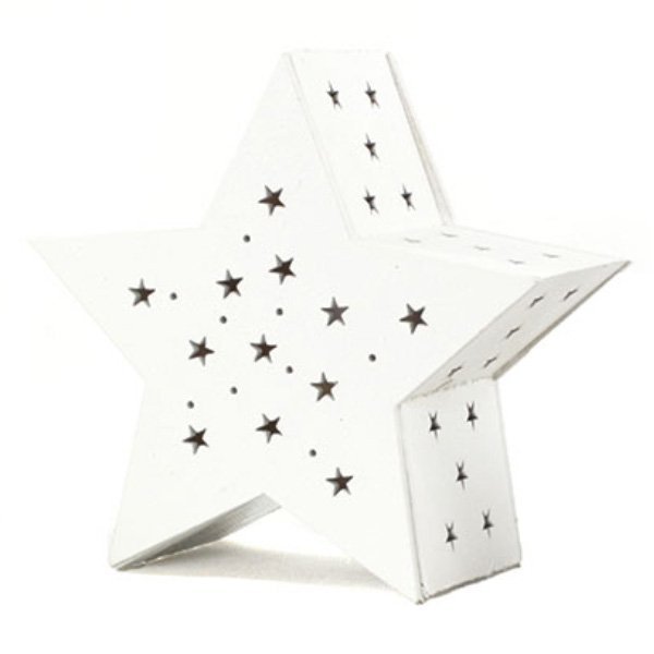Χριστουγεννιάτικο Ξύλινο Διακοσμητικό Αστέρι Φωτιζόμενο, Λευκό (12cm)